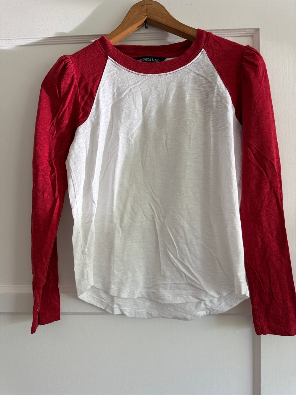 Veronica Beard Red and White Raglan Baseball Tee
